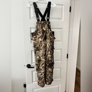 Drake Camouflage Hunting Bibs with Black Adjustable Suspenders